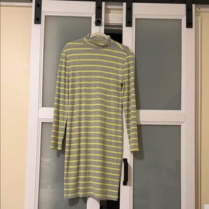 Banana Republic Grey and Neon Yellow Striped Knit Dress